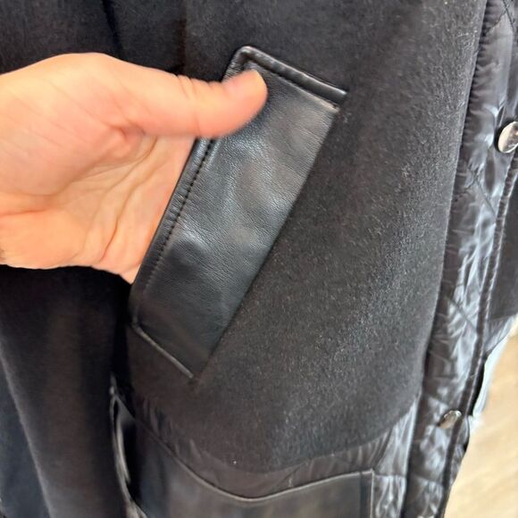 Badgley Mischka Women's Black Wool Leather Puffer Coat sz L - Picture 6 of 14